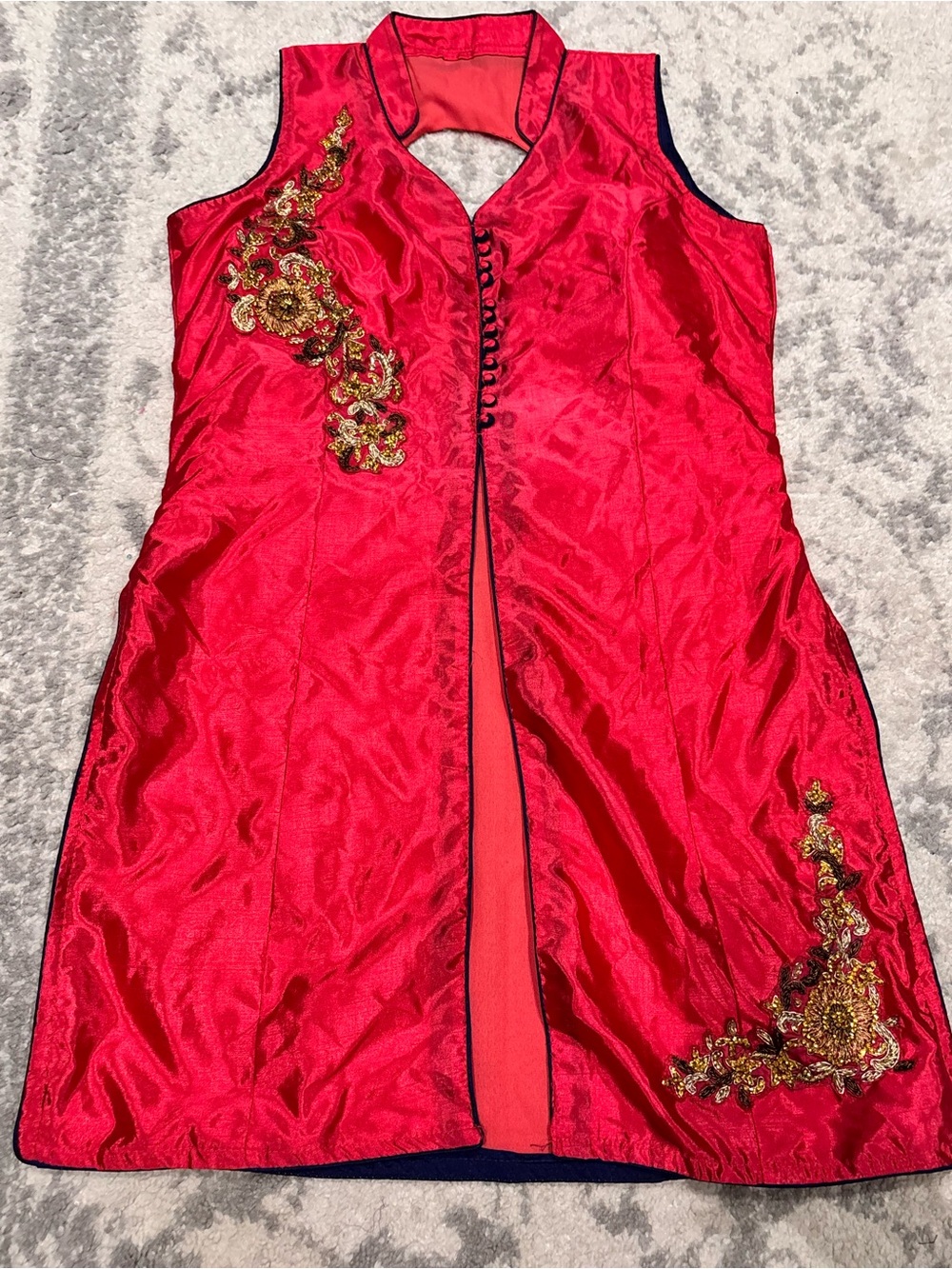 Red Embroidered Satin Vest Kurta Tunic Dress